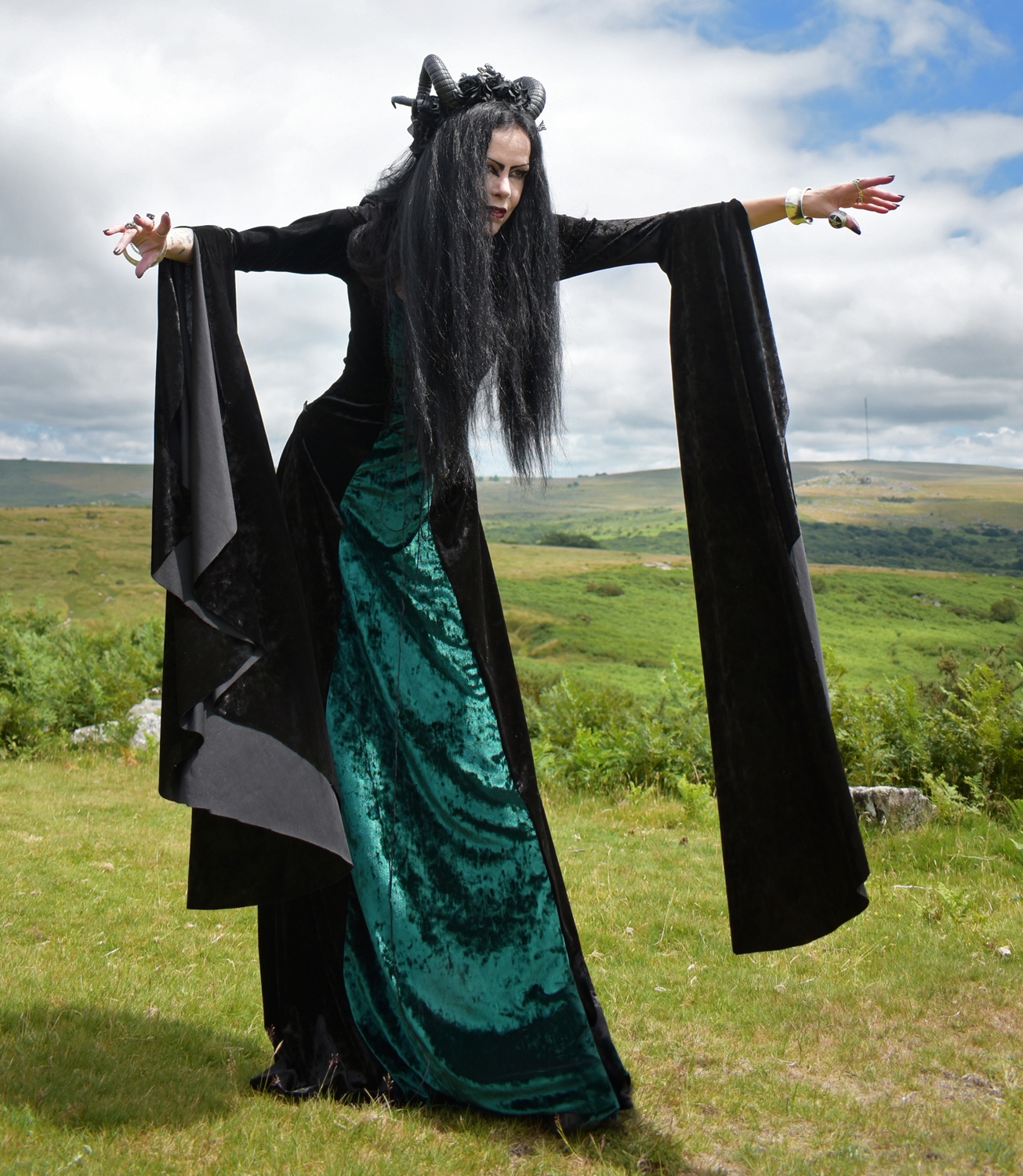 Woodlandwytch Ritual Gown - marble crushed velvet forest witch goth dress by Moonmaiden Gothic Clothing