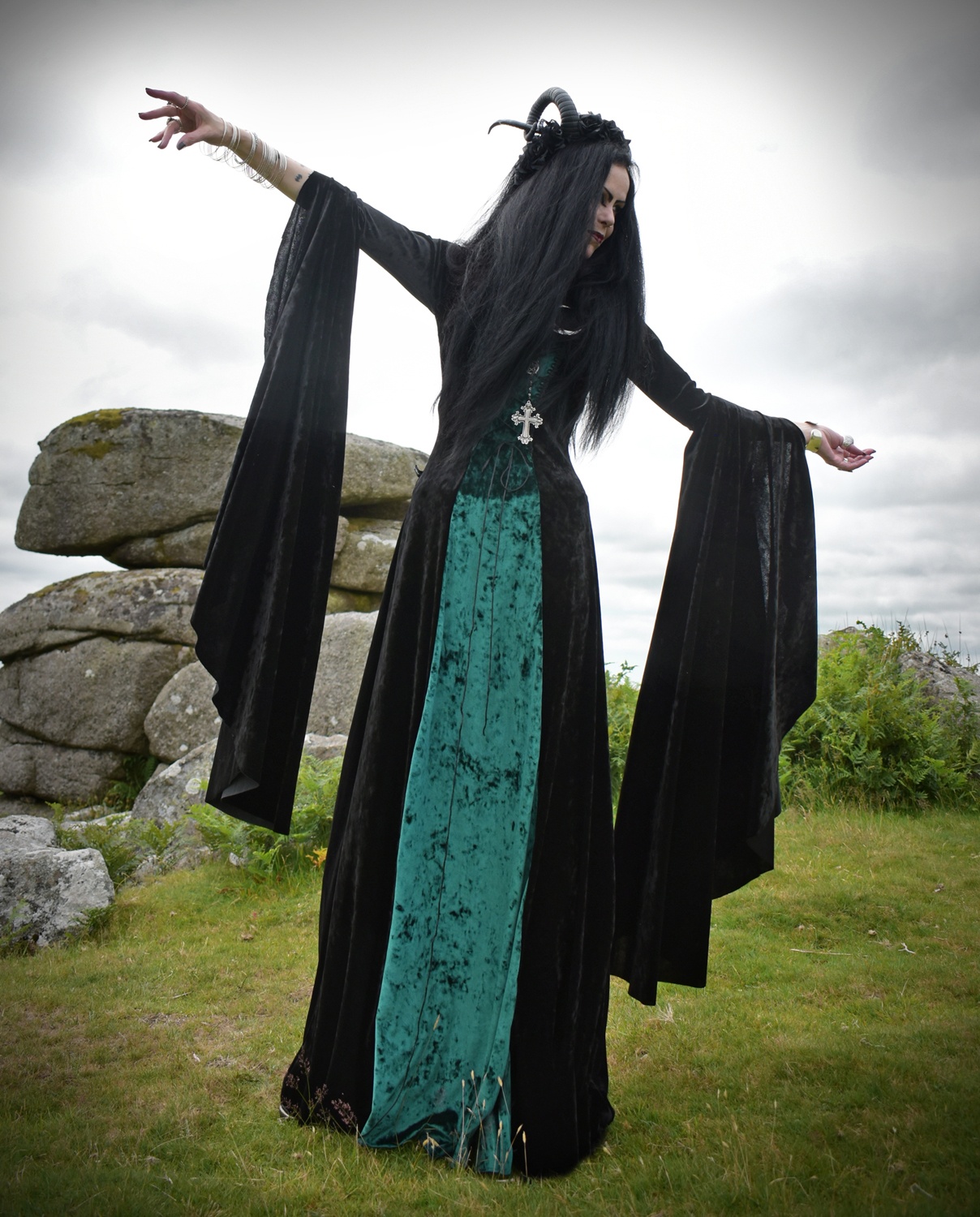 Woodlandwytch Ritual Gown - marble crushed velvet forest witch goth dress by Moonmaiden Gothic Clothing