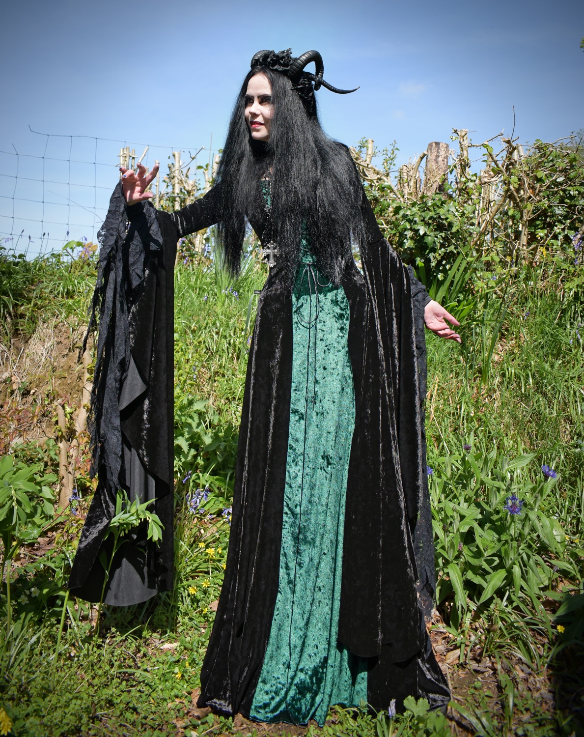 Woodlandwytch Ritual Gown - marble crushed velvet forest witch goth dress by Moonmaiden Gothic Clothing