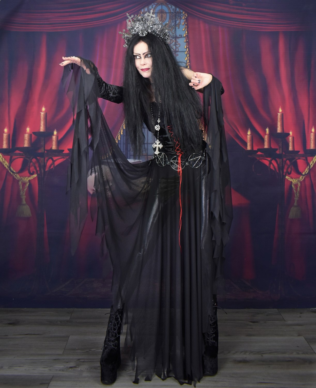 Dead Lovers Lane Skirt � goth witch mesh and velvet skirt with gloves by Moonmaiden Gothic Clothing