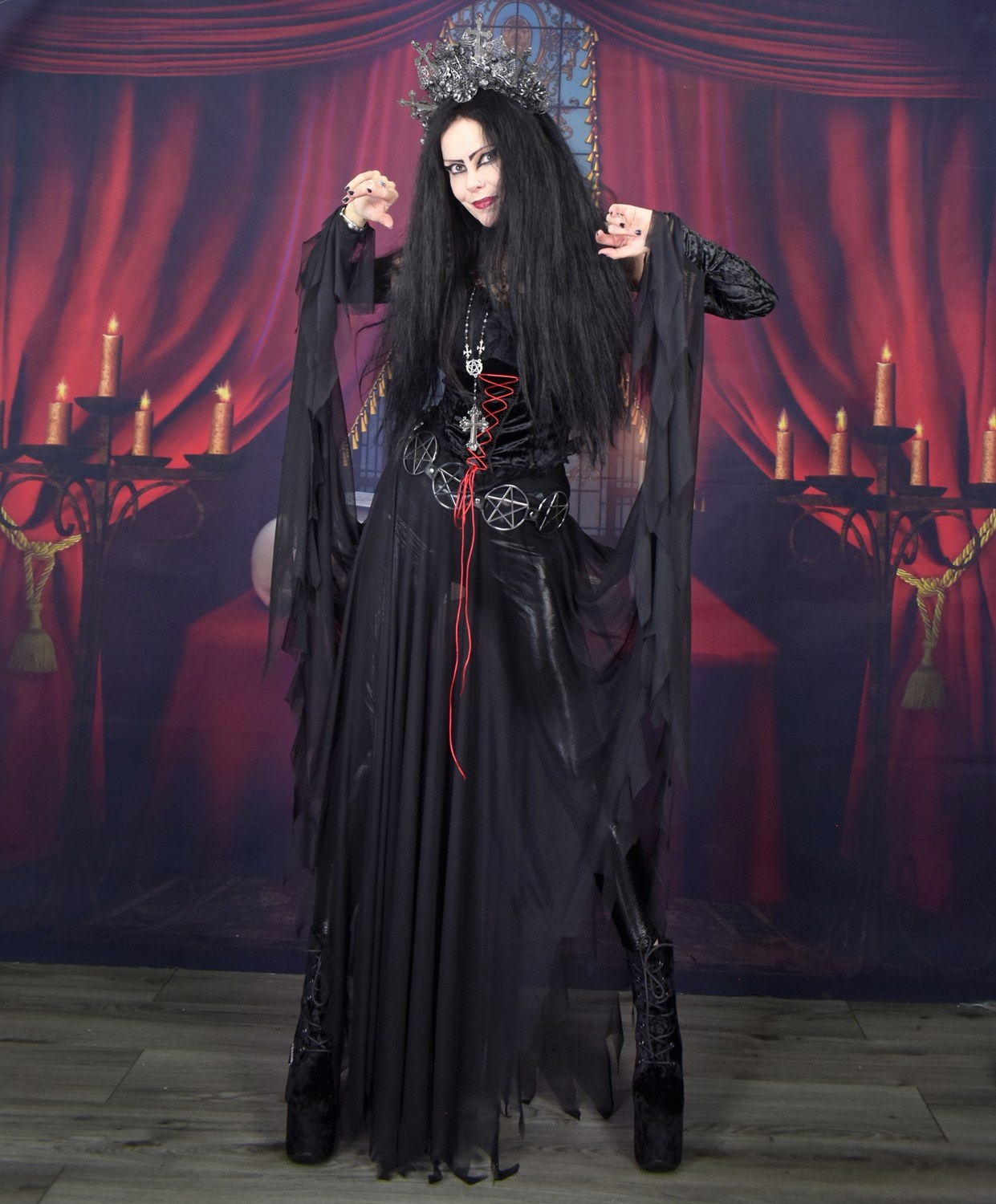 Dead Lovers Lane Skirt � goth witch mesh and velvet skirt with gloves by Moonmaiden Gothic Clothing