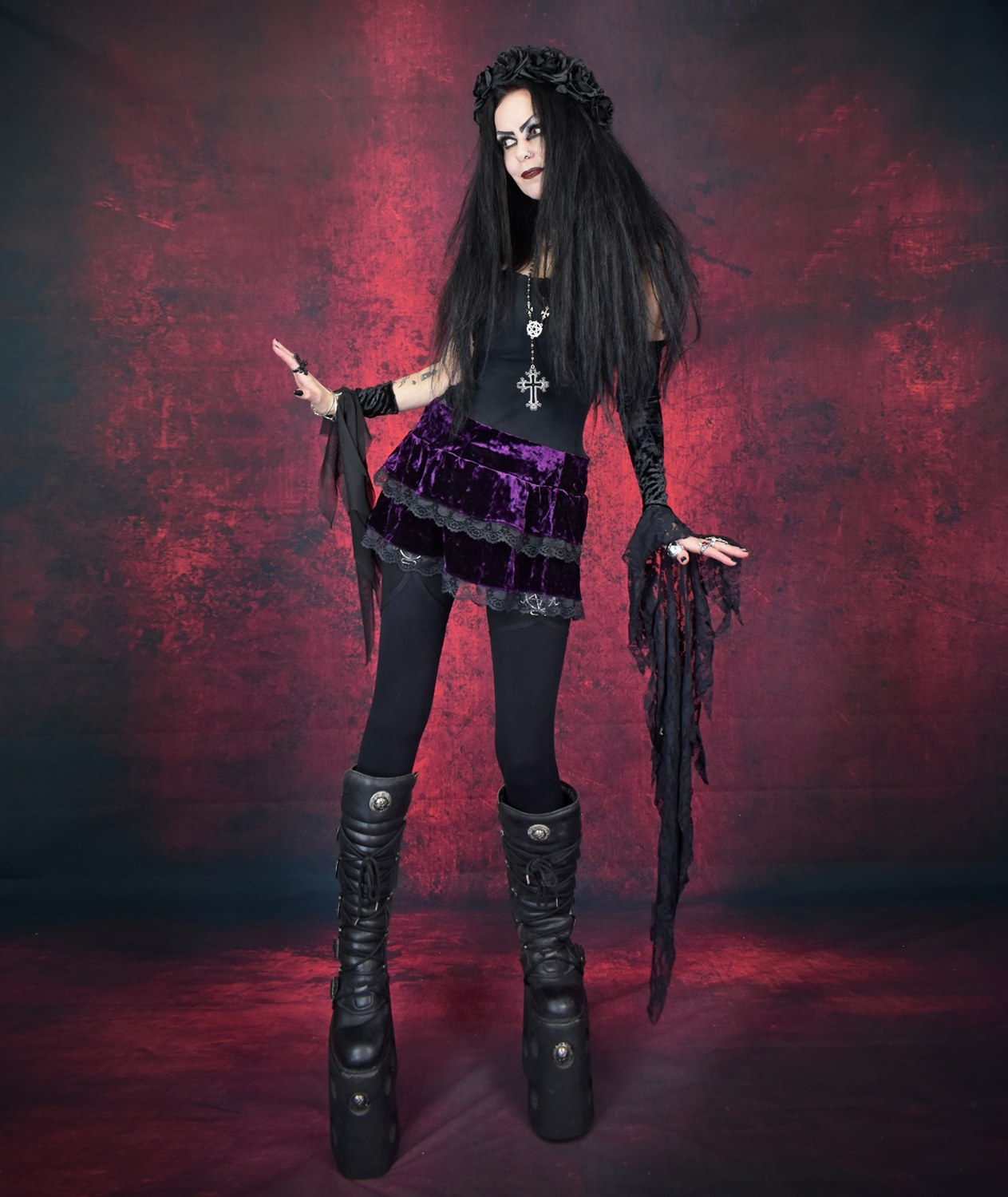 Raven�s Tears Miniskirt � crushed velvet lace trim swishy witch mini skirt by Moonmaiden Gothic Clothing