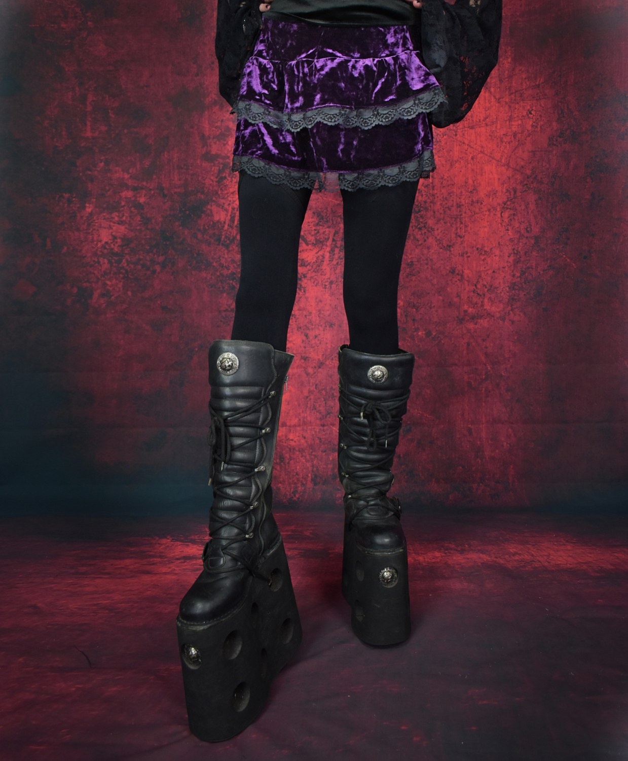 Raven�s Tears Miniskirt � crushed velvet lace trim swishy witch mini skirt by Moonmaiden Gothic Clothing