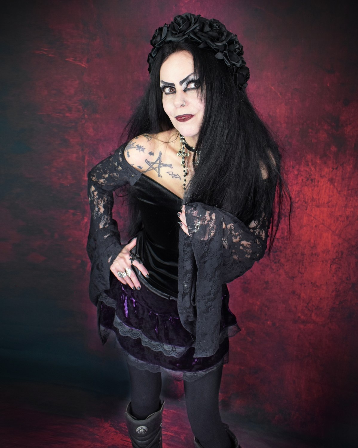Witching Hour Lace Top � velvet and lace goth witch long sleeved top by Moonmaiden Gothic Clothing