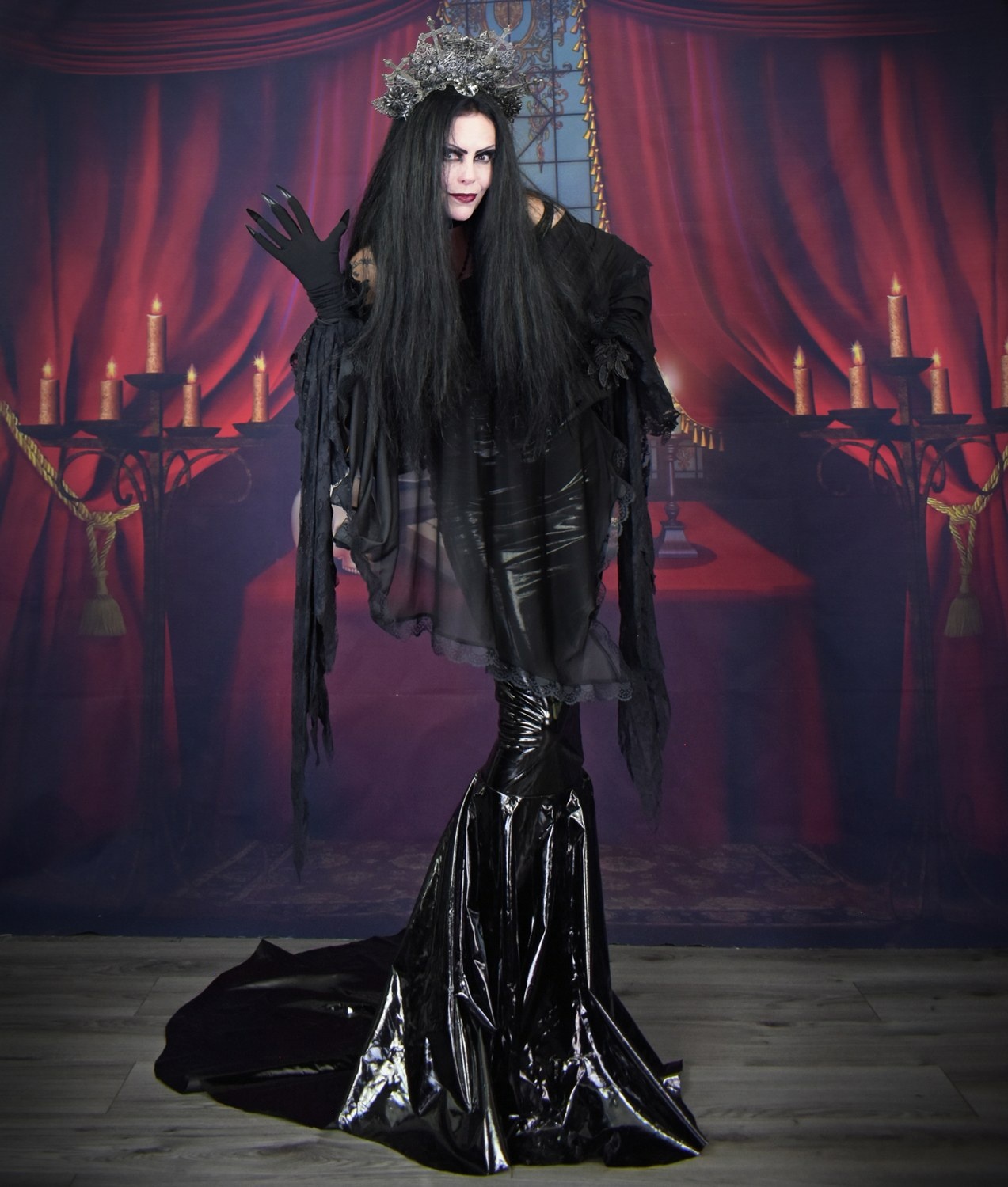 Audrey Addams Gown - PVC slinky goth dress by Moonmaiden Gothic Clothing