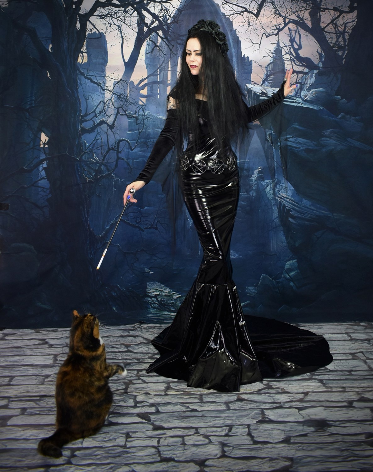 Audrey Addams Gown - PVC slinky goth dress by Moonmaiden Gothic Clothing