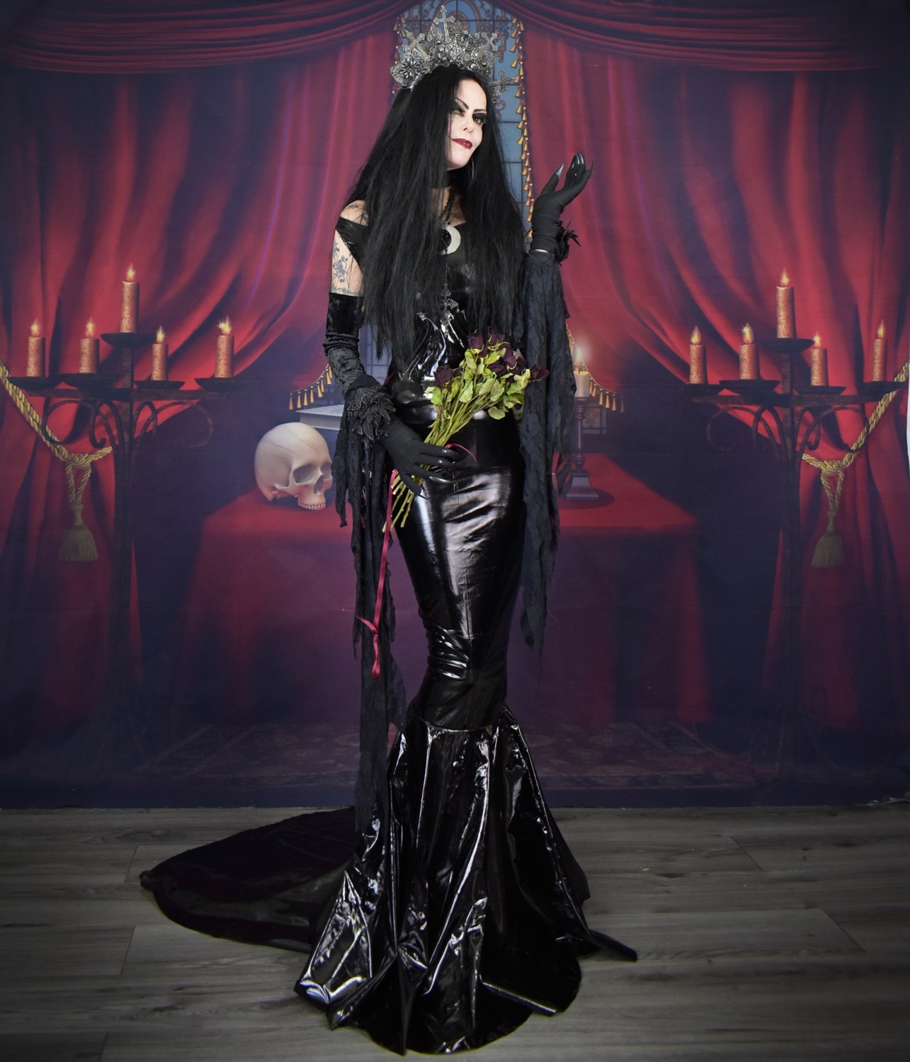 Audrey Addams Gown - PVC slinky goth dress by Moonmaiden Gothic Clothing
