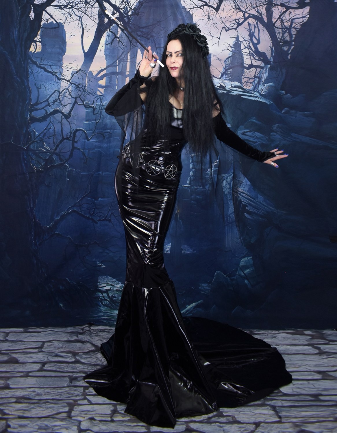 Audrey Addams Gown - PVC slinky goth dress by Moonmaiden Gothic Clothing