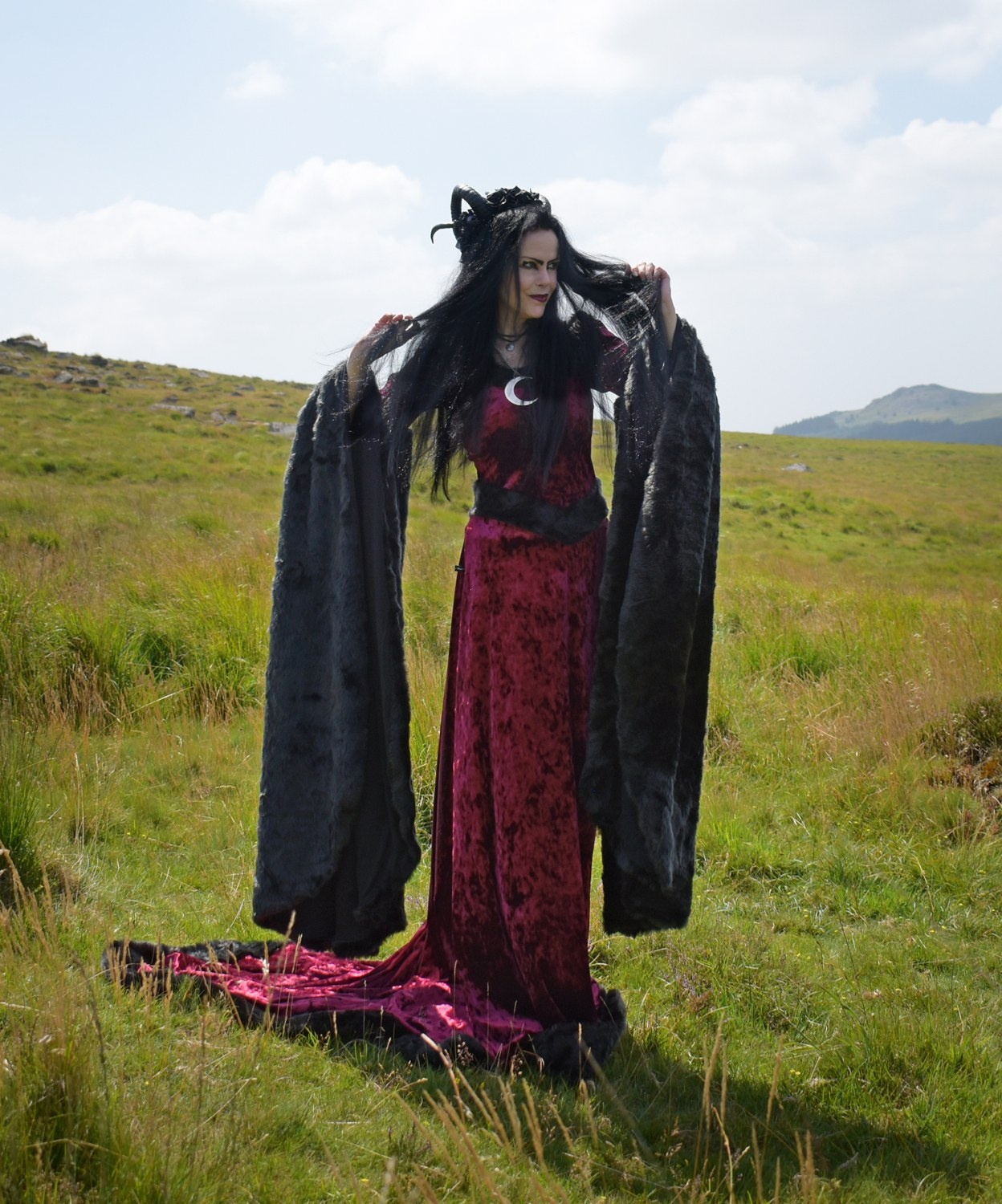 Furrwen Furrdomiel Gown - Crushed Velvet and Faux Fur Arwen Elven Gown by Moonmaiden Gothic Clothing