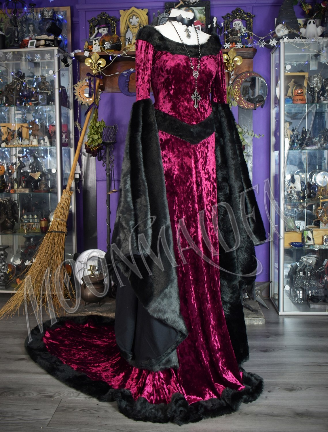 Furrwen Furrdomiel Gown - Crushed Velvet and Faux Fur Arwen Elven Gown by Moonmaiden Gothic Clothing