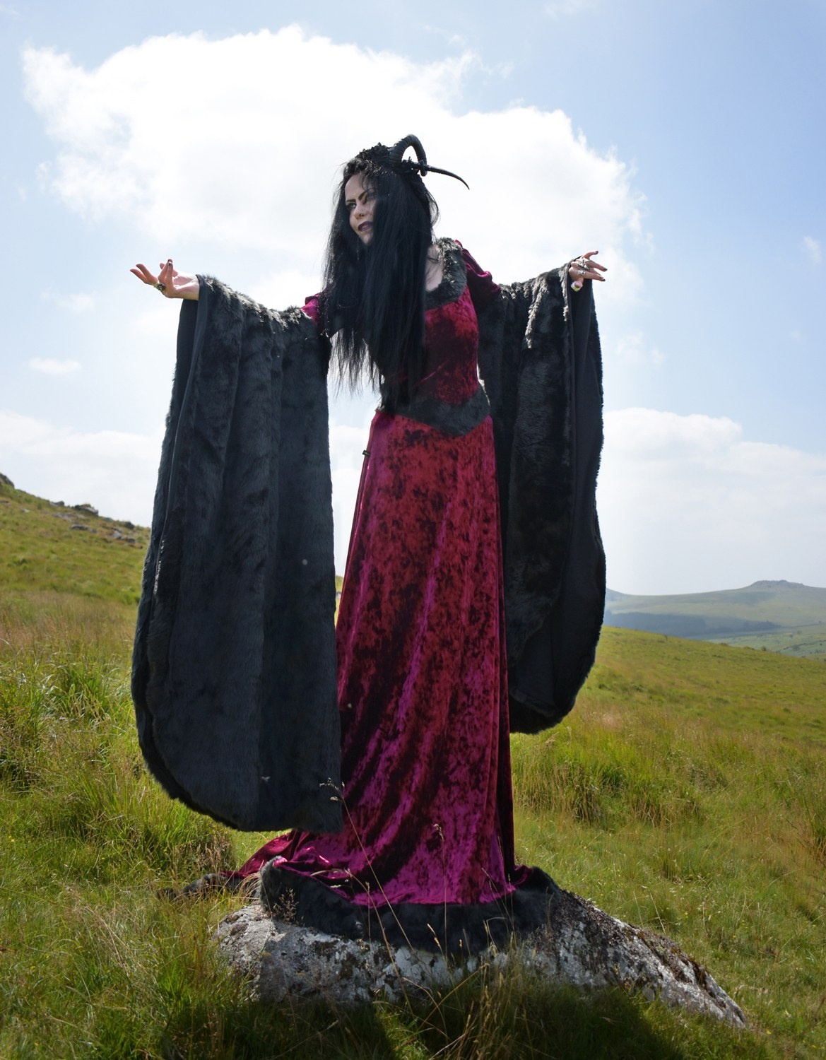 Furrwen Furrdomiel Gown - Crushed Velvet and Faux Fur Arwen Elven Gown by Moonmaiden Gothic Clothing