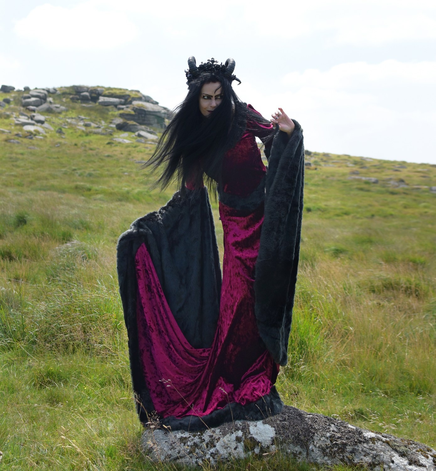 Furrwen Furrdomiel Gown - Crushed Velvet and Faux Fur Arwen Elven Gown by Moonmaiden Gothic Clothing