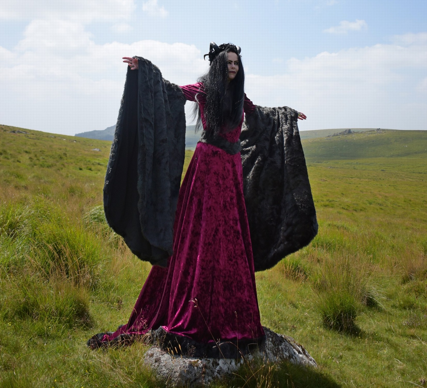 Furrwen Furrdomiel Gown - Crushed Velvet and Faux Fur Arwen Elven Gown by Moonmaiden Gothic Clothing