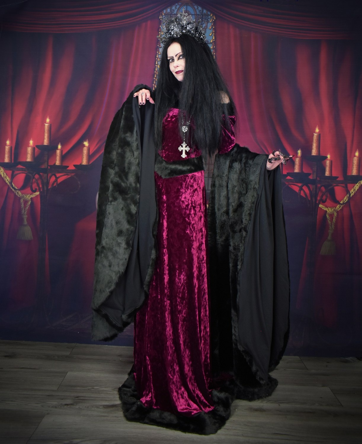 Furrwen Furrdomiel Gown - Crushed Velvet and Faux Fur Arwen Elven Gown by Moonmaiden Gothic Clothing