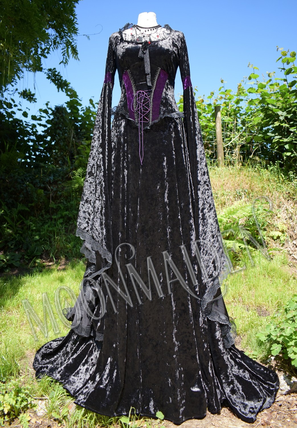 The Graveheart Revenant Gown -  crushed velvet goth witch dress by Moonmaiden Gothic Clothing