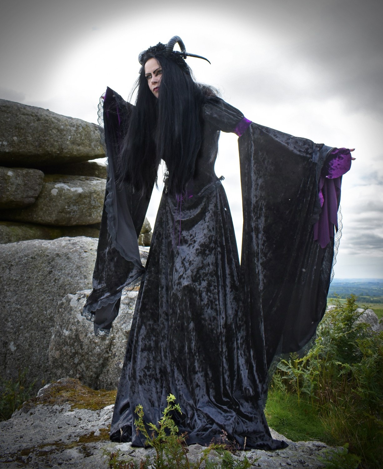 The Graveheart Revenant Gown -  crushed velvet goth witch dress by Moonmaiden Gothic Clothing