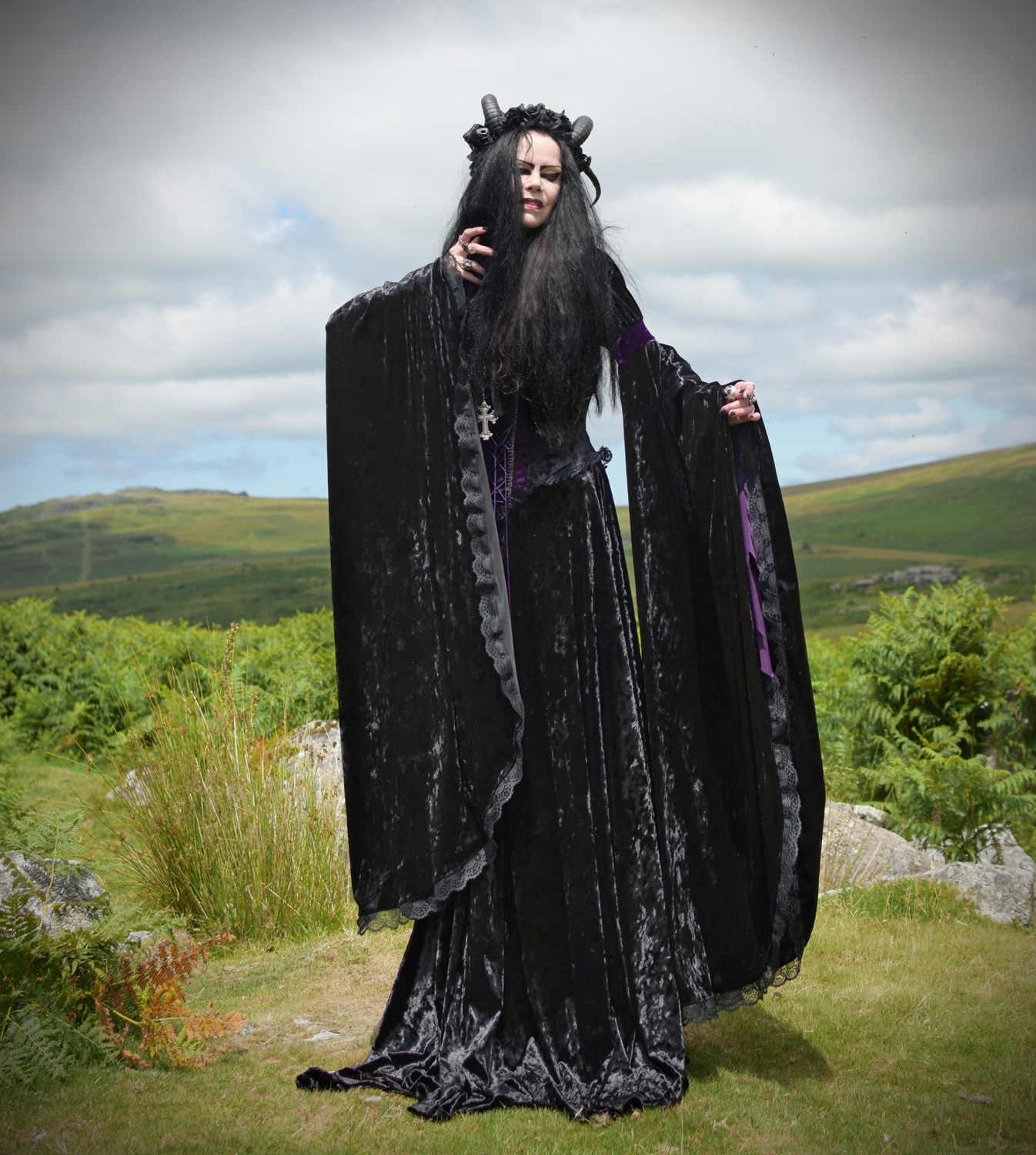 The Graveheart Revenant Gown -  crushed velvet goth witch dress by Moonmaiden Gothic Clothing