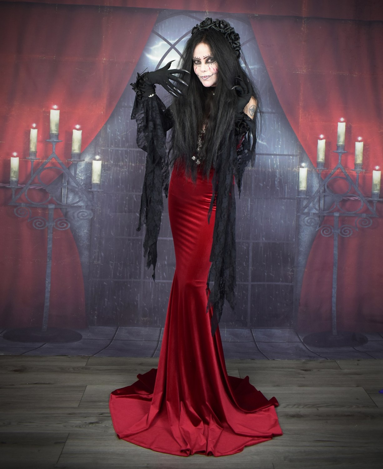 Ligeia Dress - slinky spandex velvet witch dress by Moonmaiden Gothic Clothing