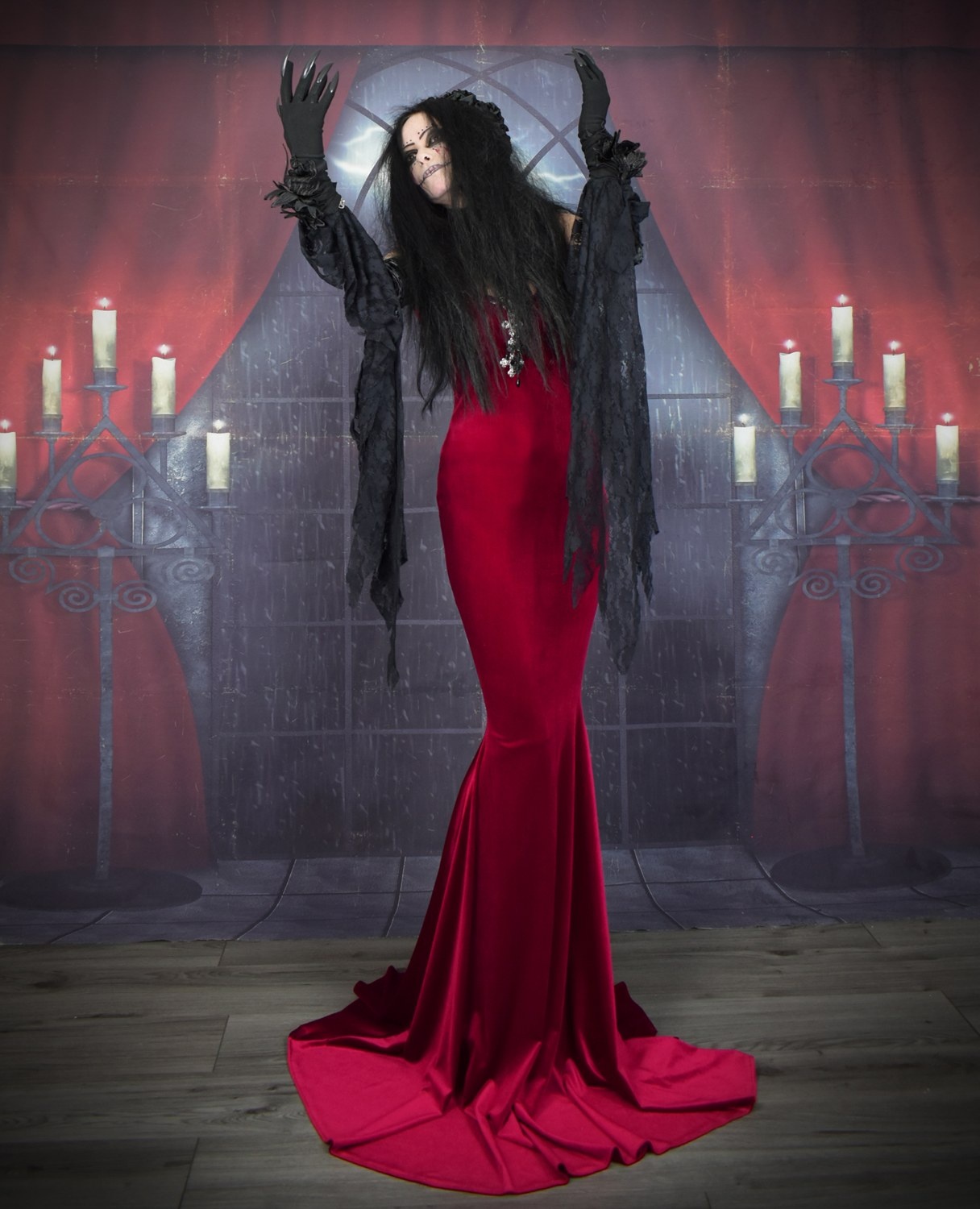 Tomb of Ligeia Ensemble - velvet and mesh witchy goth halloween costume by Moonmaiden Gothic Clothing