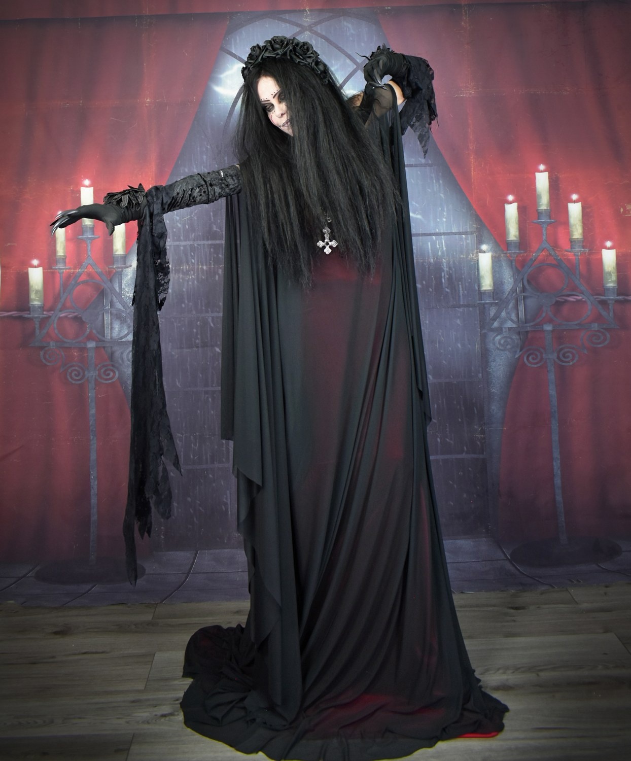 Tomb of Ligeia Ensemble - velvet and mesh witchy goth halloween costume by Moonmaiden Gothic Clothing