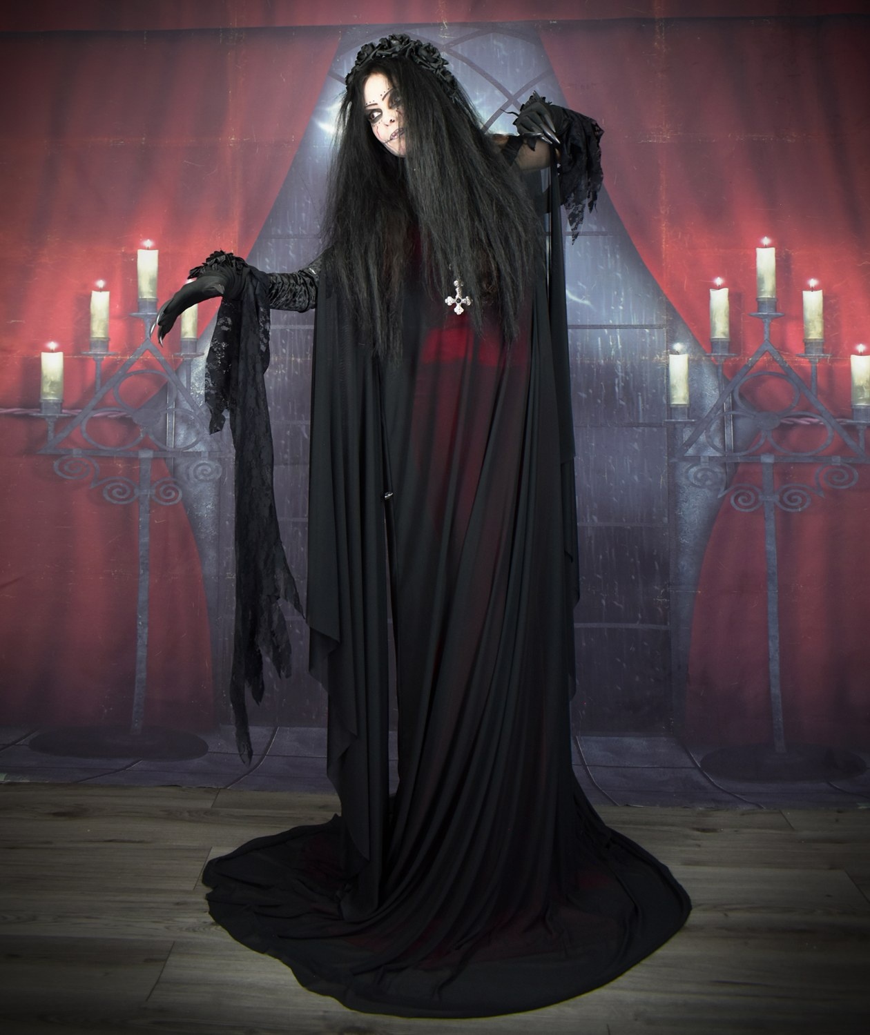 Tomb of Ligeia Ensemble - velvet and mesh witchy goth halloween costume by Moonmaiden Gothic Clothing