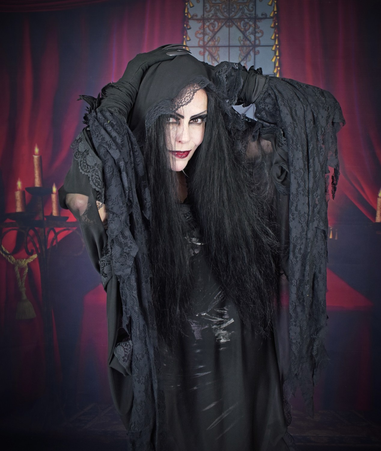 The Spookercowl - sheer mesh cowl neck hooded gothic shawl by Moonmaiden Gothic Clothing