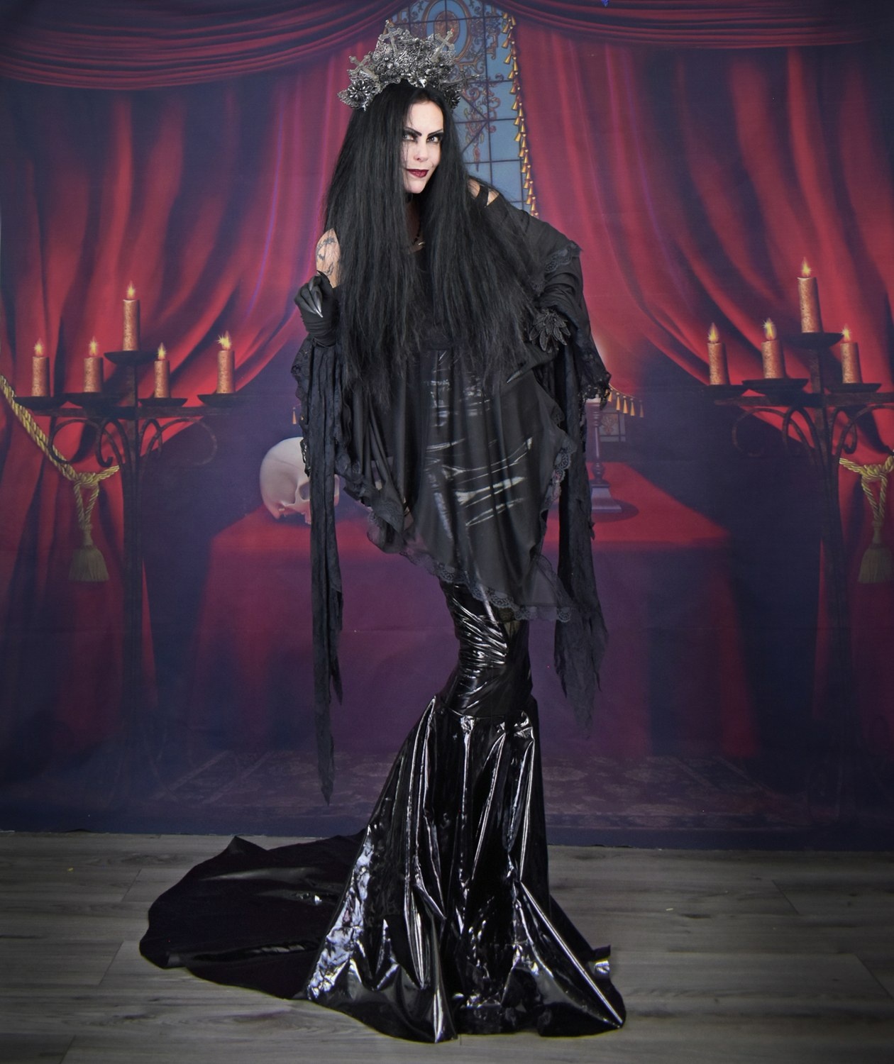 The Spookercowl - sheer mesh cowl neck hooded gothic shawl by Moonmaiden Gothic Clothing