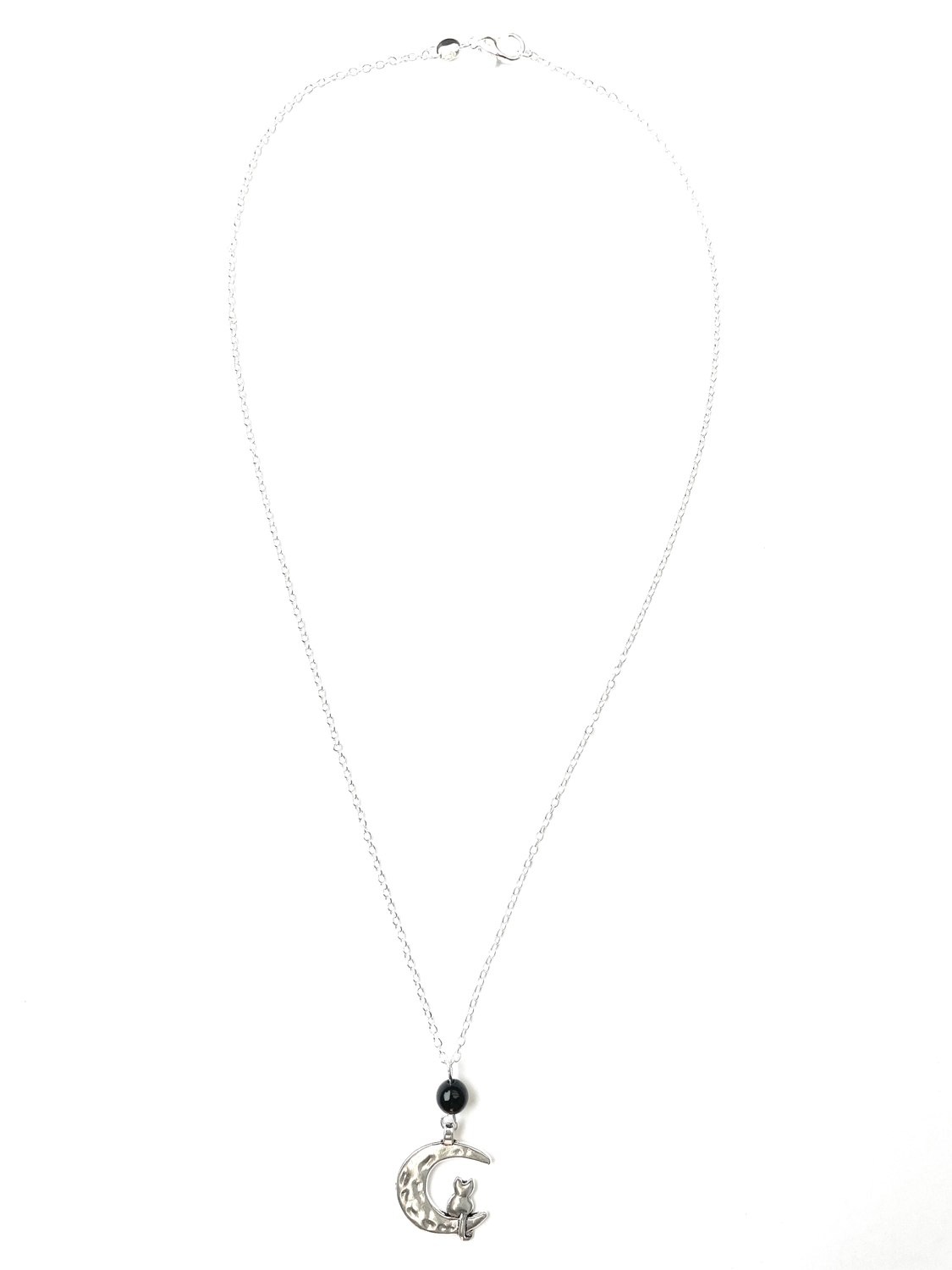 Moon Cat & Black Onyx Pendant Necklace by My Beautiful Gothic