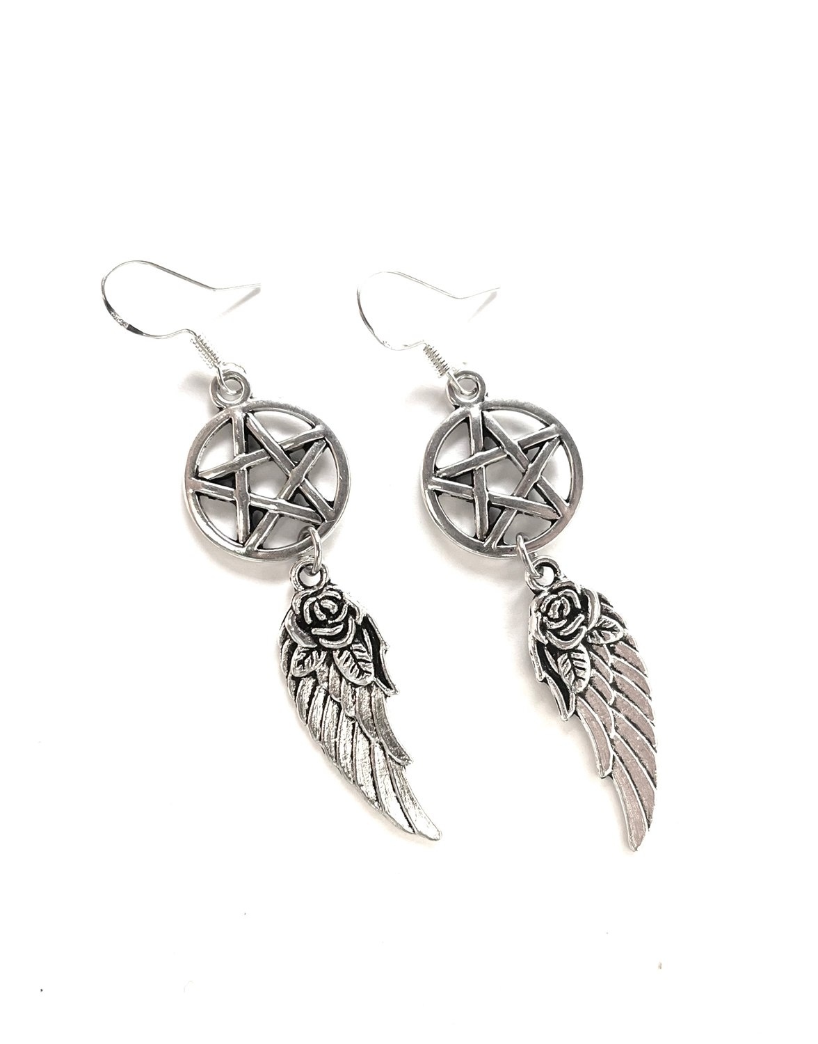 Pentacle & Rose Wing Earrings by My Beautiful Gothic