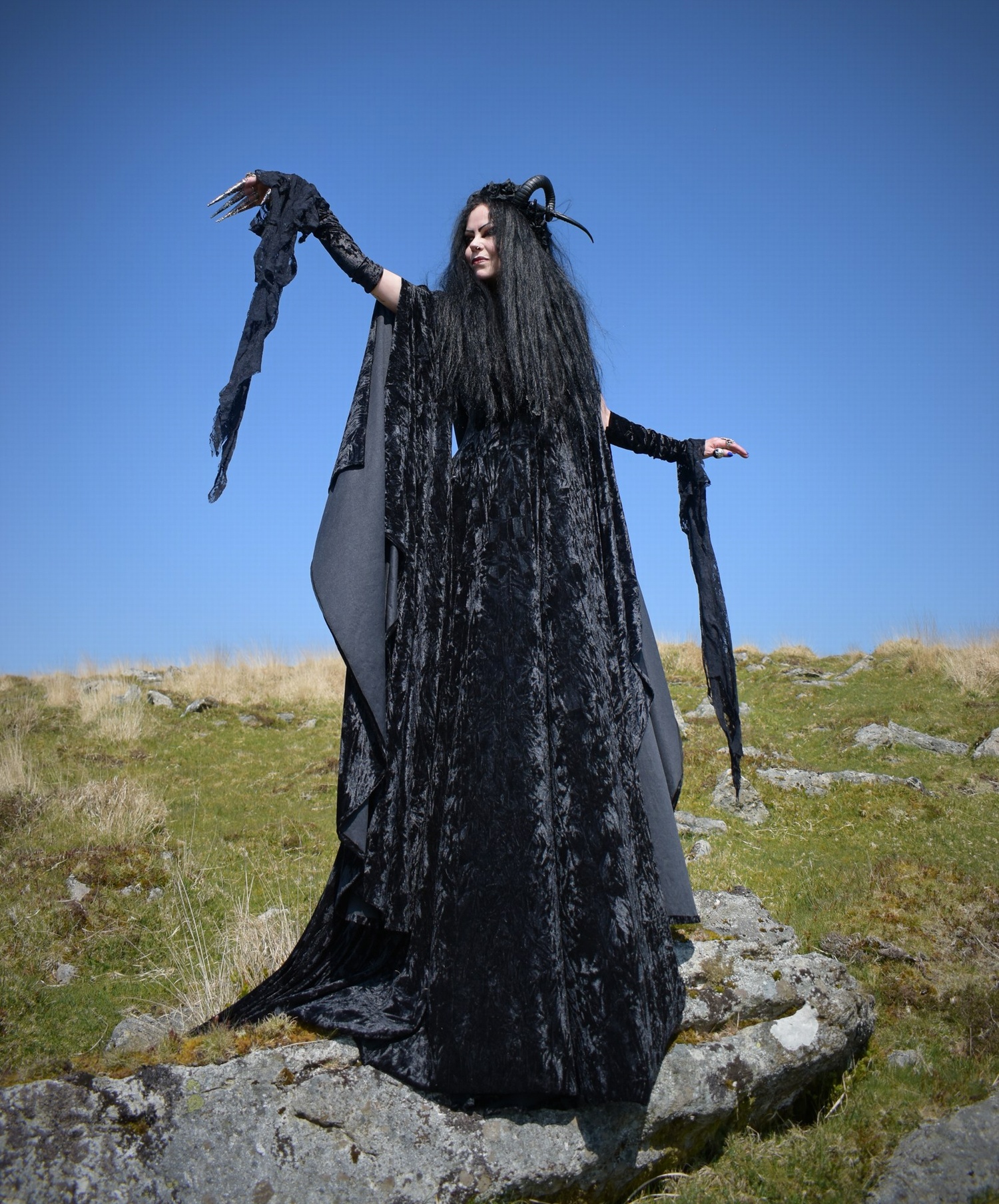 Raven of the Falls Gown - velvet elven goth medieval witch dress by Moonmaiden Gothic Clothing