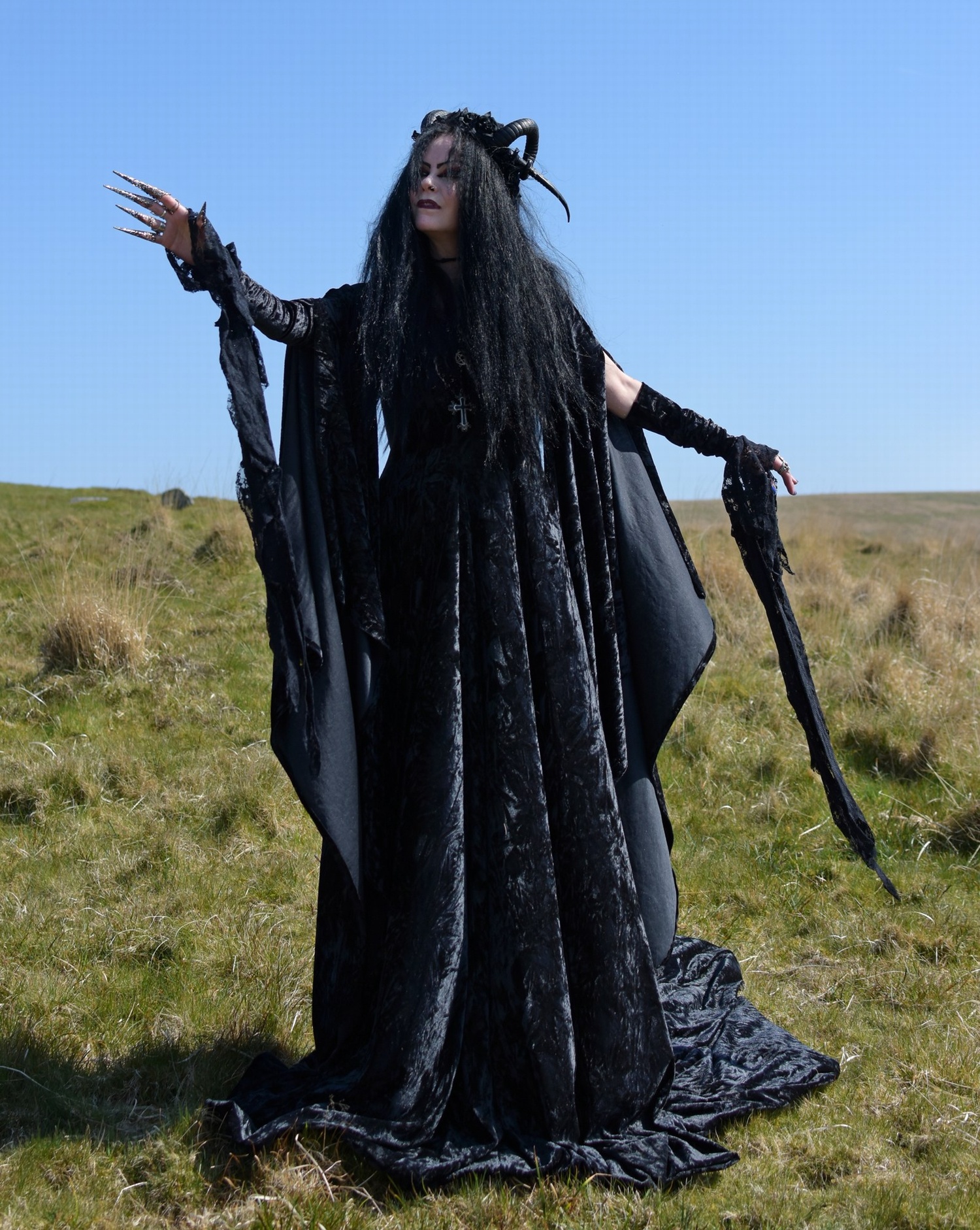 Raven of the Falls Gown - velvet elven goth medieval witch dress by Moonmaiden Gothic Clothing