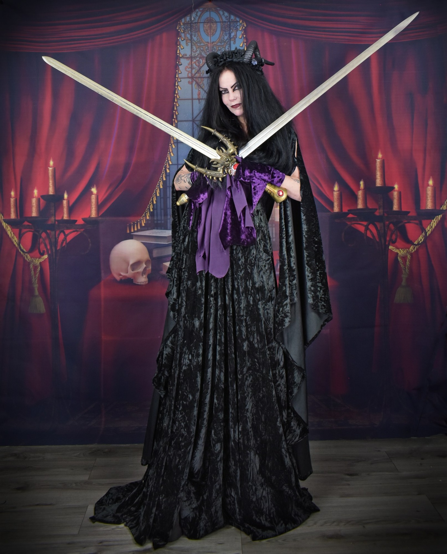 Raven of the Falls Gown - velvet elven goth medieval witch dress by Moonmaiden Gothic Clothing