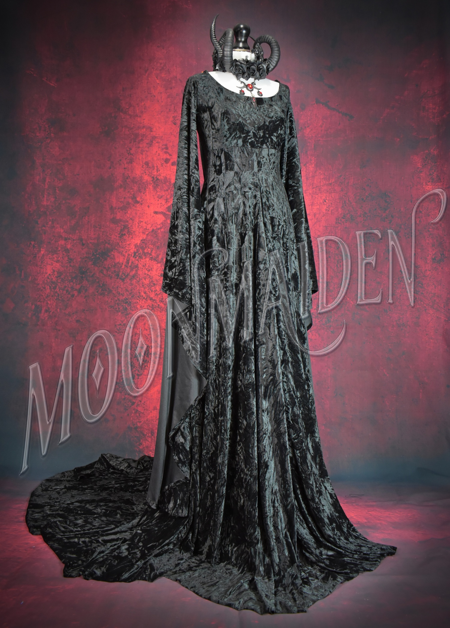 Raven of the Falls Gown - velvet elven goth medieval witch dress by Moonmaiden Gothic Clothing