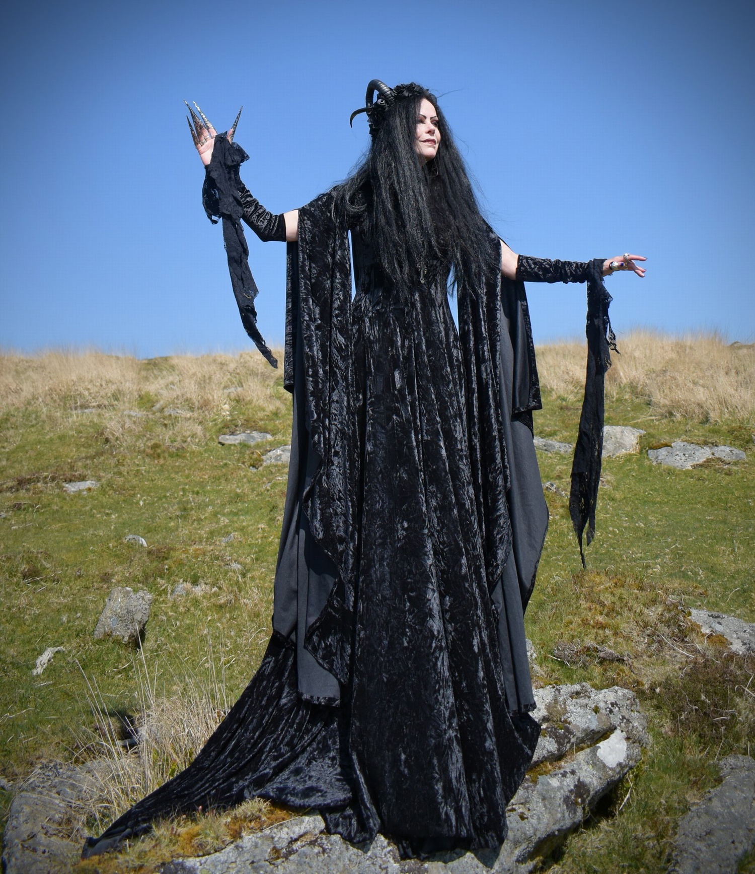 Raven of the Falls Gown - velvet elven goth medieval witch dress by Moonmaiden Gothic Clothing