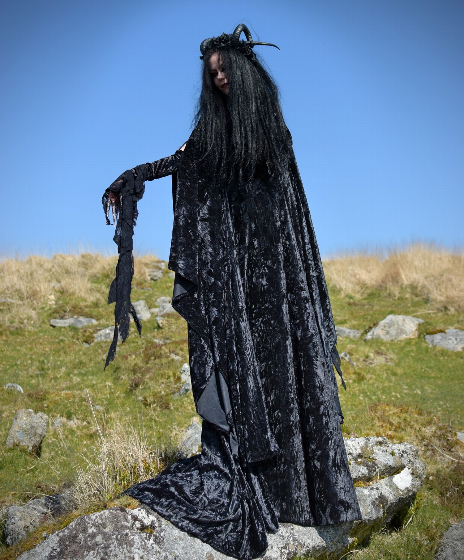 Raven of the Falls Gown - velvet elven goth medieval witch dress by Moonmaiden Gothic Clothing