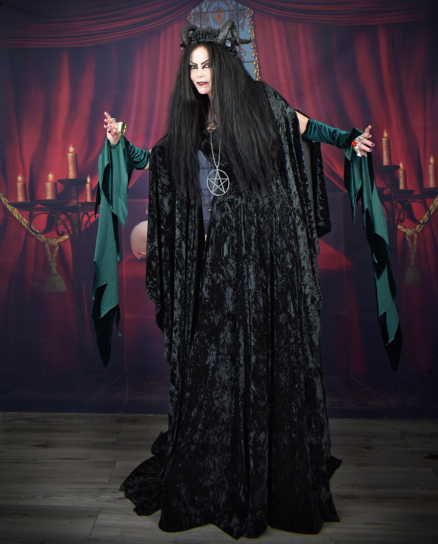 Raven of the Falls Gown - velvet elven goth medieval witch dress by Moonmaiden Gothic Clothing