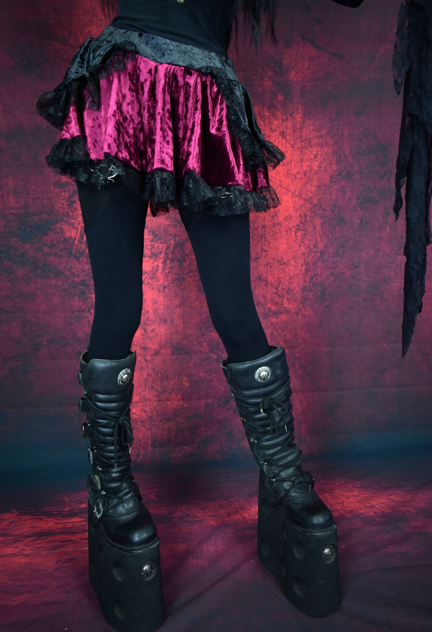 Blackdeath Miniskirt - cute and spooky skirt with crushed velvet and lace trim by Moonmaiden Gothic Clothing