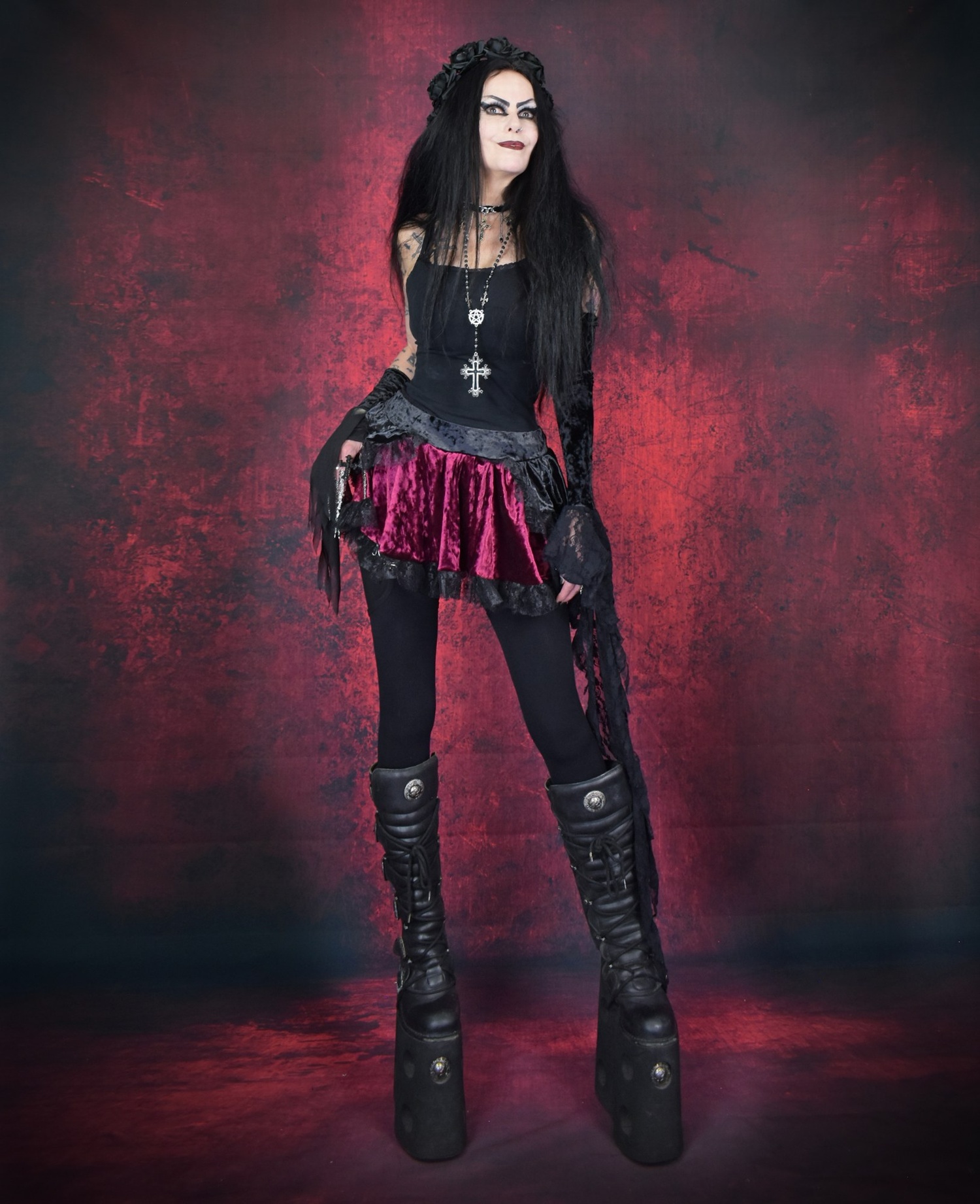 Blackdeath Miniskirt - cute and spooky skirt with crushed velvet and lace trim by Moonmaiden Gothic Clothing
