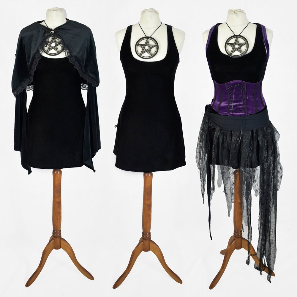 Little Black Widow Minidress - steamed velvet goth mini dress by Moonmaiden Gothic Clothing