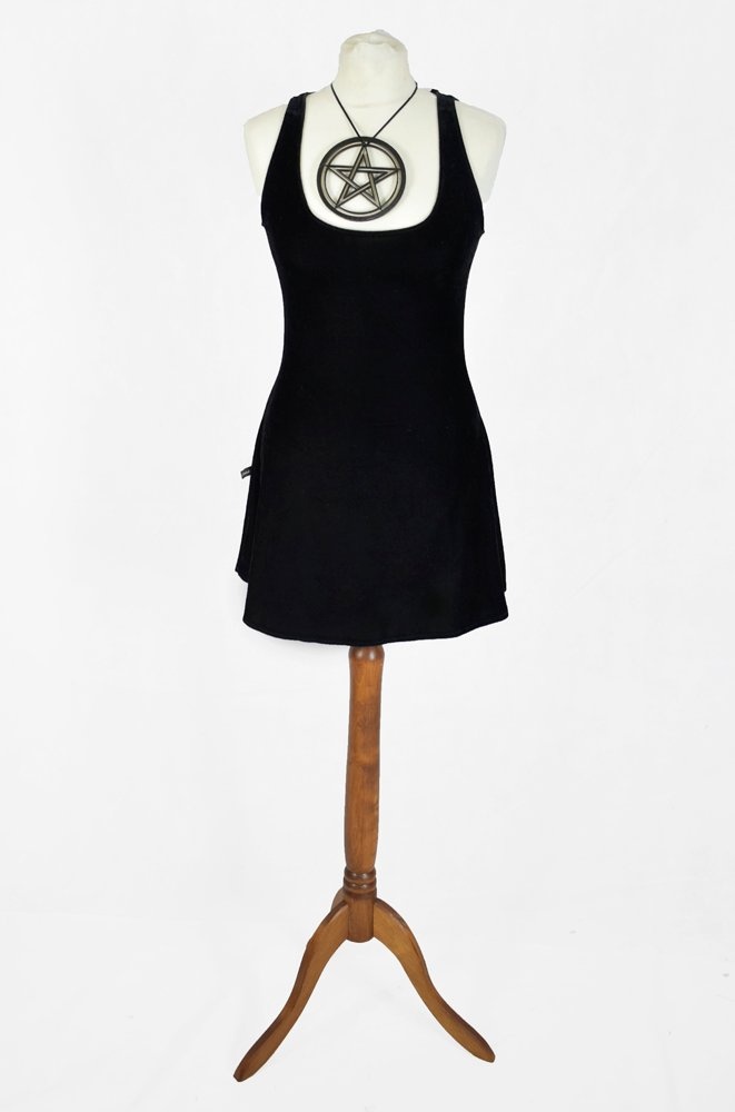 Little Black Widow Minidress - steamed velvet goth mini dress by Moonmaiden Gothic Clothing