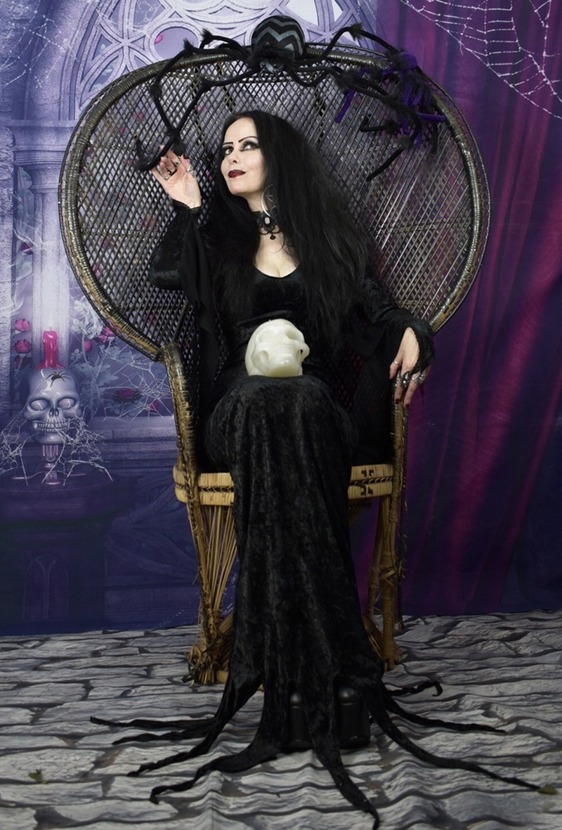 Morticia Addams Dress - crushed velvet goth cosplay Morticia Addams Halloween costume
