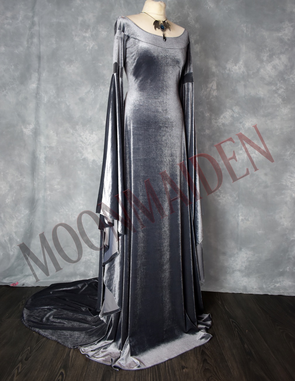Celebrian Gown - elven dress in Pewter Spandex Velvet