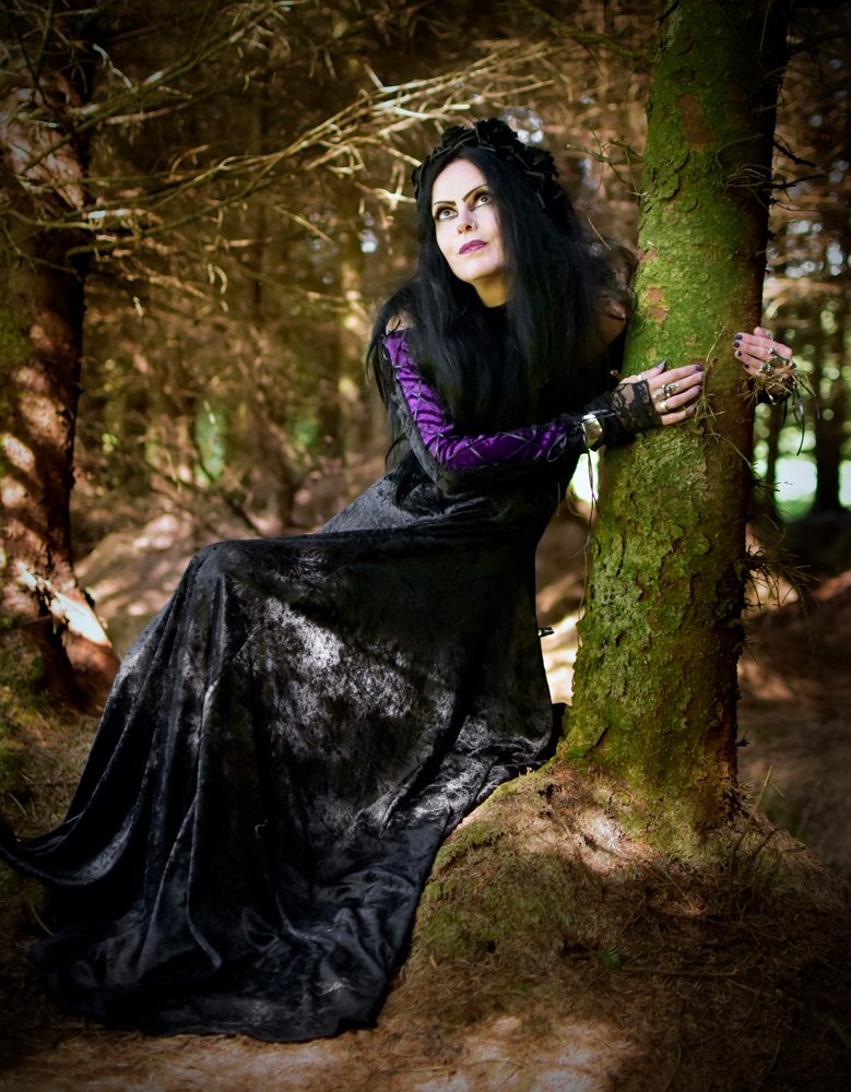 Esteriel Gown - crushed velvet off shoulder medieval witch dress by Moonmaiden Gothic Clothing