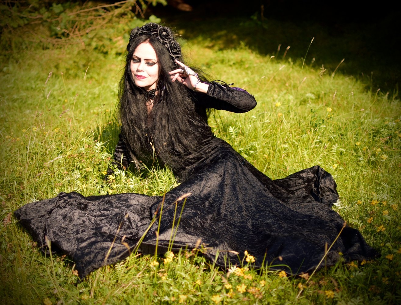 Esteriel Gown - crushed velvet off shoulder medieval witch dress by Moonmaiden Gothic Clothing