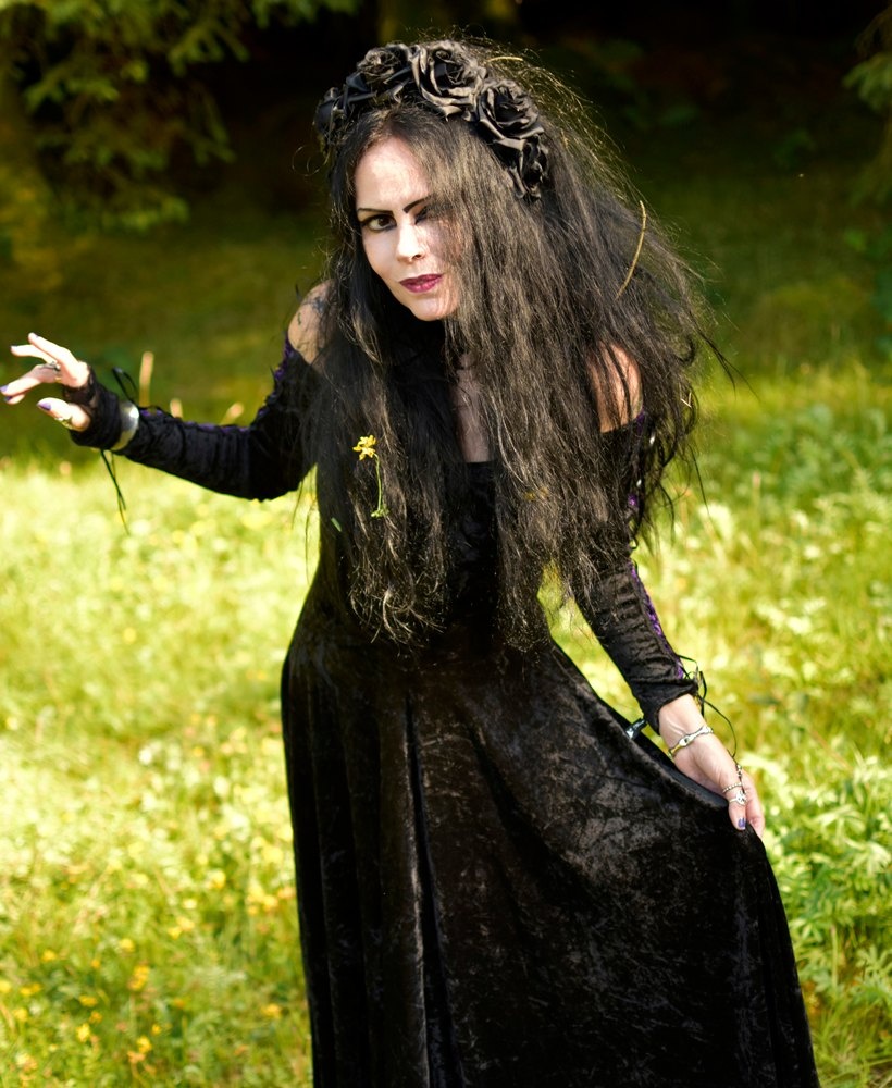 Esteriel Gown - crushed velvet off shoulder medieval witch dress by Moonmaiden Gothic Clothing