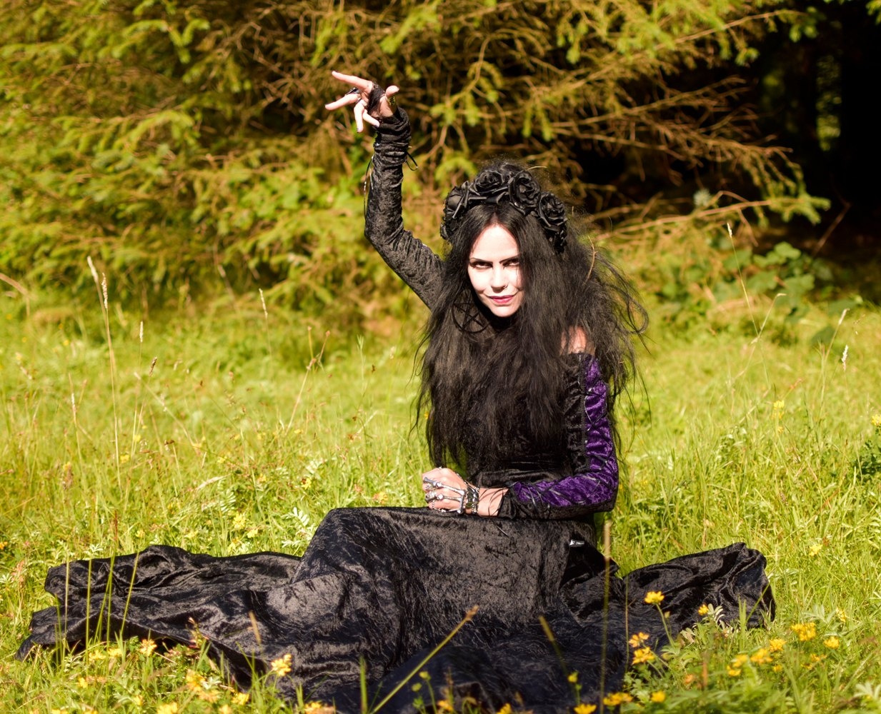Esteriel Gown - crushed velvet off shoulder medieval witch dress by Moonmaiden Gothic Clothing