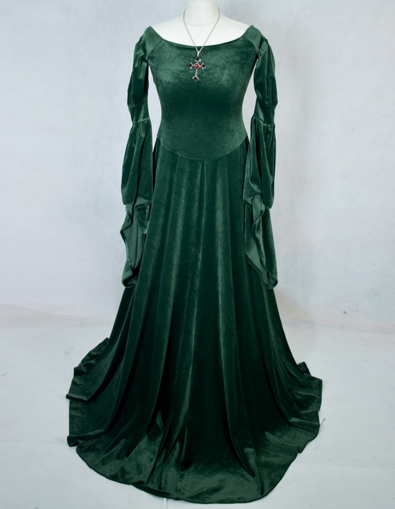 Moonshadow Morwenna Gown - steamed velvet medieval off-shoulder gown by Moonmaiden Gothic Clothing