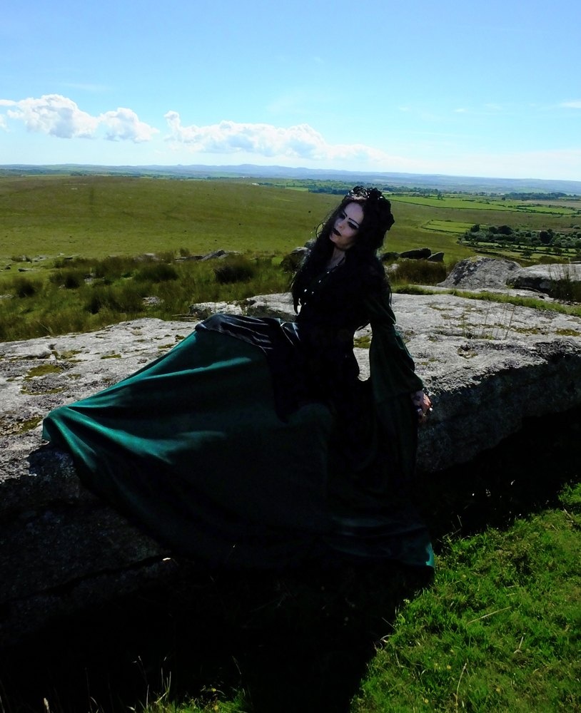 Moonshadow Morwenna Gown - witchy clothing - steamed velvet off shoulder medieval arthurian witch dress by Moonmaiden