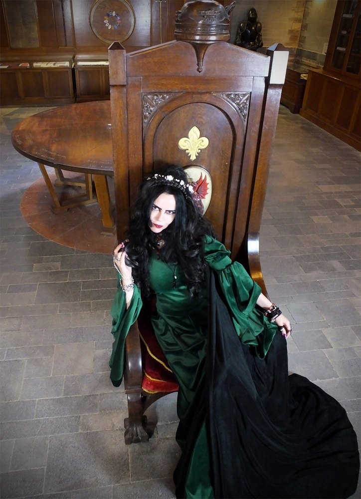 Moonshadow Morwenna Gown - witchy clothing - steamed velvet off shoulder medieval arthurian witch dress by Moonmaiden