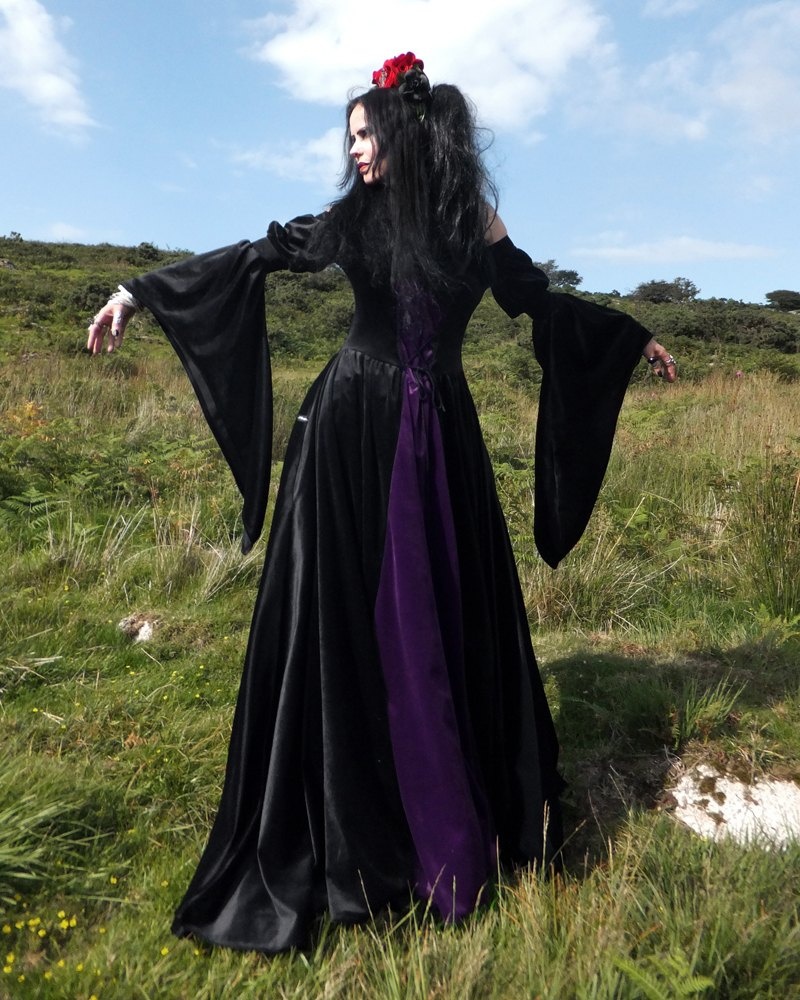 Melian Gown - steamed velvet off-shoulder medieval goth witchy dress by Moonmaiden Gothic Clothing